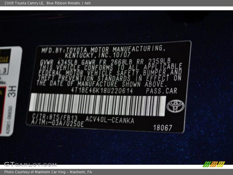 Blue Ribbon Metallic / Ash 2008 Toyota Camry LE