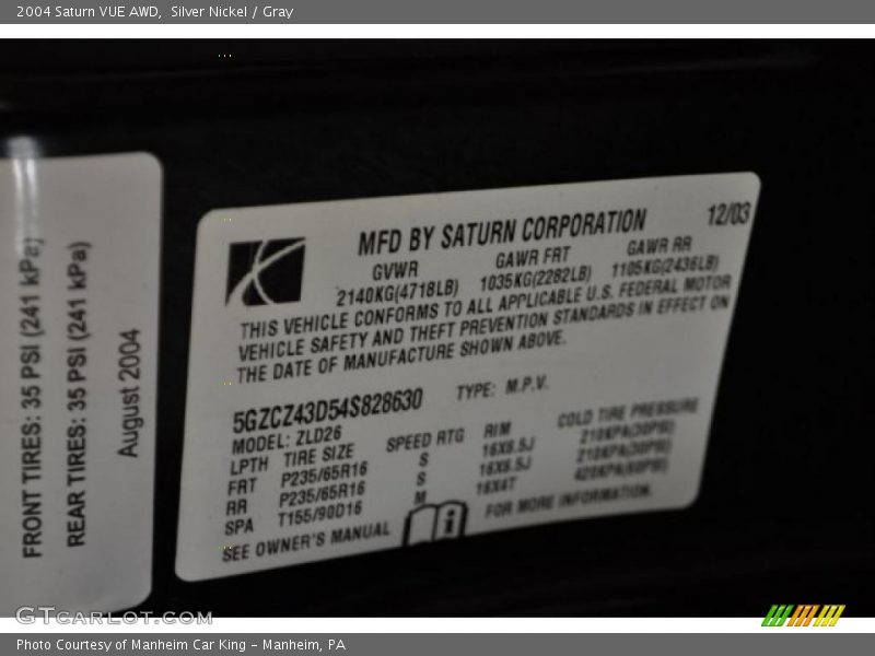 Silver Nickel / Gray 2004 Saturn VUE AWD