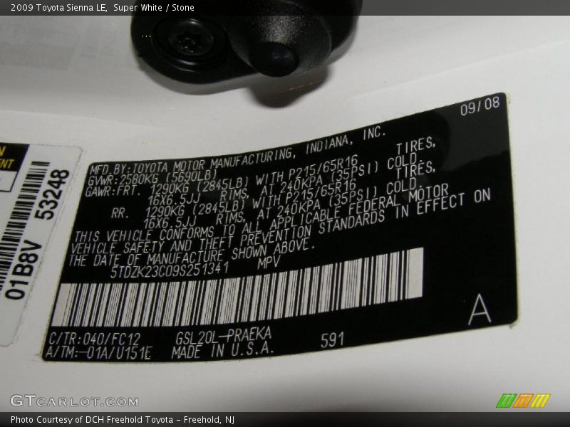 Super White / Stone 2009 Toyota Sienna LE