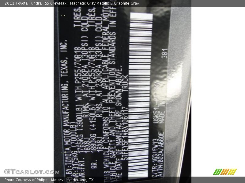2011 Tundra TSS CrewMax Magnetic Gray Metallic Color Code 1G3