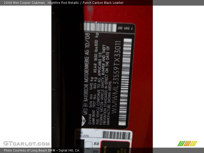 Nightfire Red Metallic / Punch Carbon Black Leather 2009 Mini Cooper Clubman