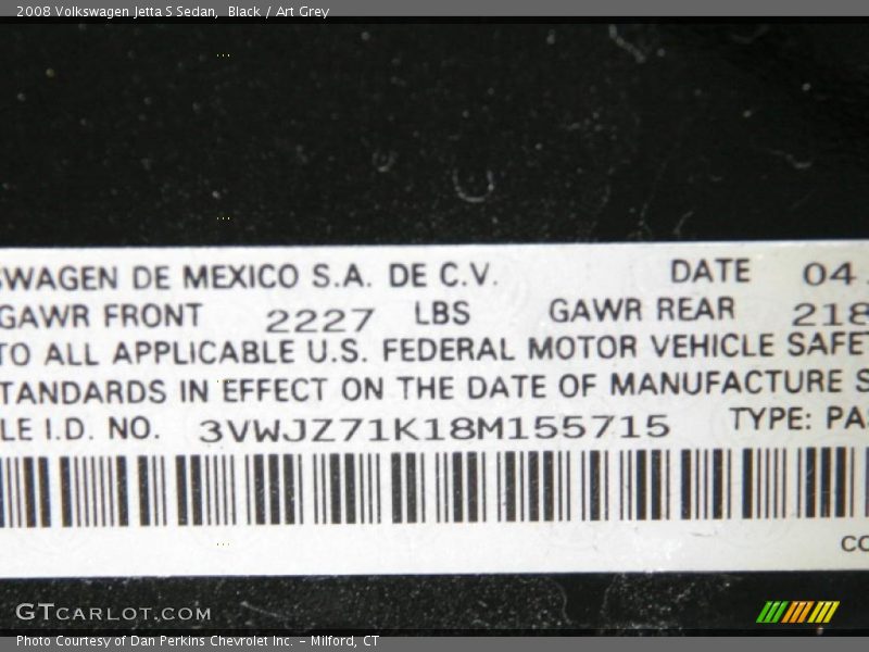 Black / Art Grey 2008 Volkswagen Jetta S Sedan