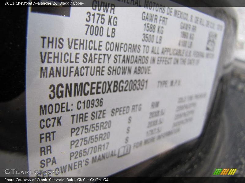 Black / Ebony 2011 Chevrolet Avalanche LS