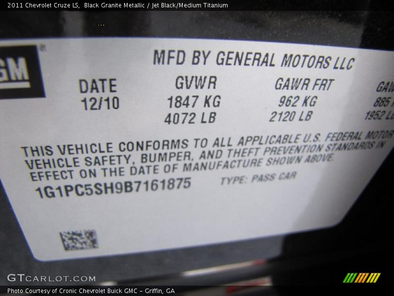 Black Granite Metallic / Jet Black/Medium Titanium 2011 Chevrolet Cruze LS