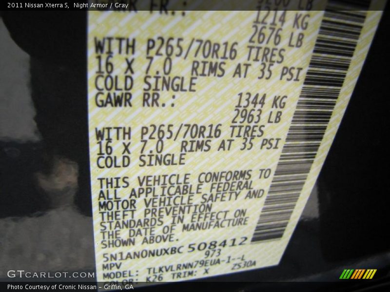 2011 Xterra S Night Armor Color Code K26