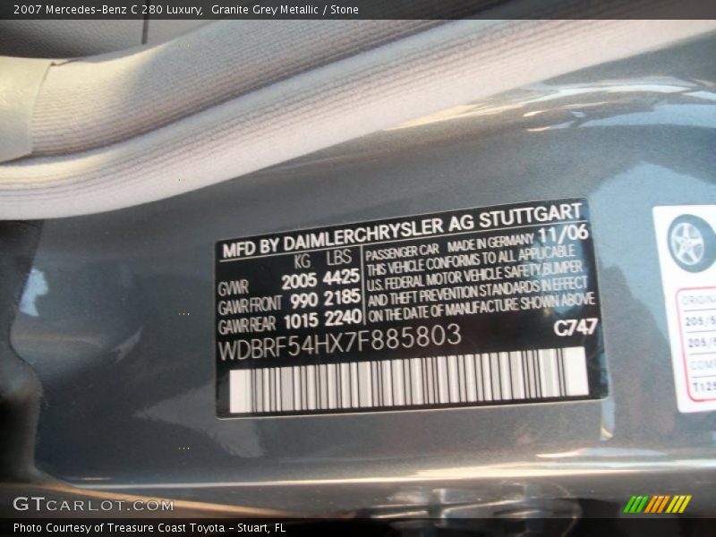 Granite Grey Metallic / Stone 2007 Mercedes-Benz C 280 Luxury