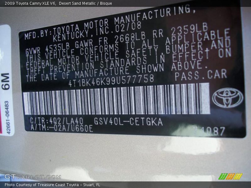 Desert Sand Metallic / Bisque 2009 Toyota Camry XLE V6