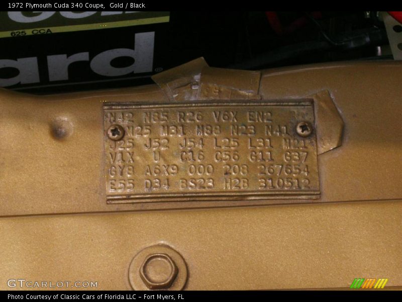 Info Tag of 1972 Cuda 340 Coupe