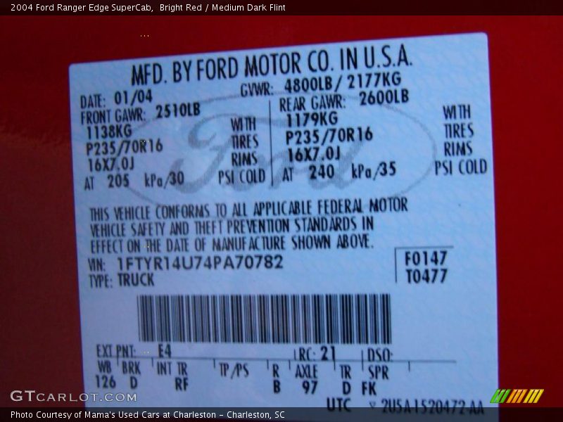 Bright Red / Medium Dark Flint 2004 Ford Ranger Edge SuperCab