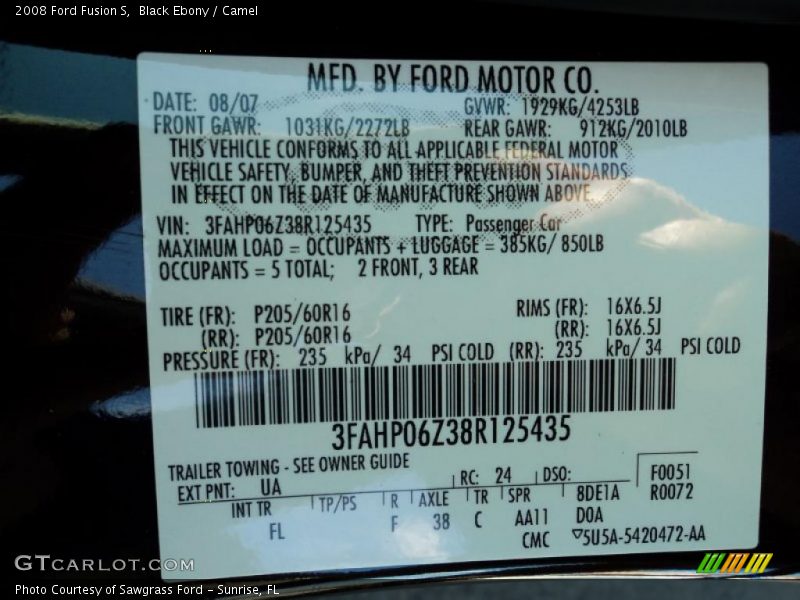 Black Ebony / Camel 2008 Ford Fusion S