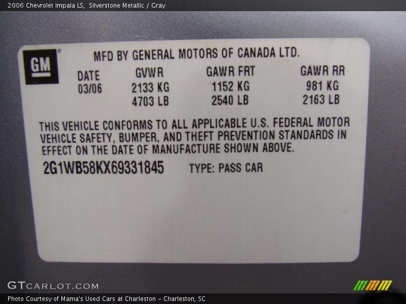 Silverstone Metallic / Gray 2006 Chevrolet Impala LS