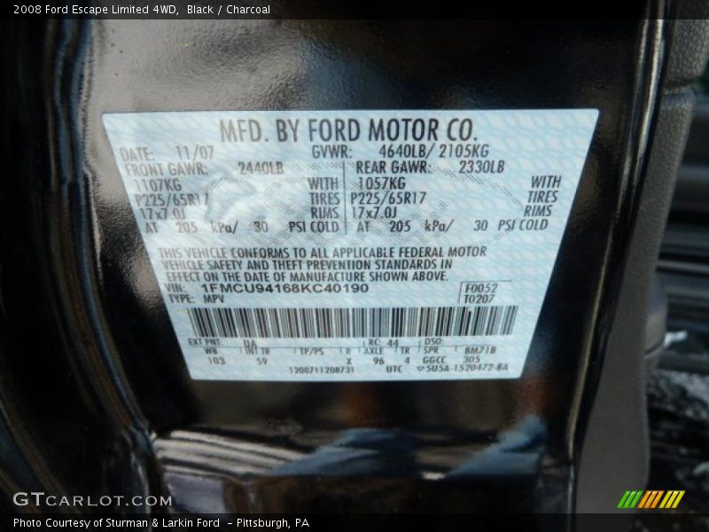 Black / Charcoal 2008 Ford Escape Limited 4WD