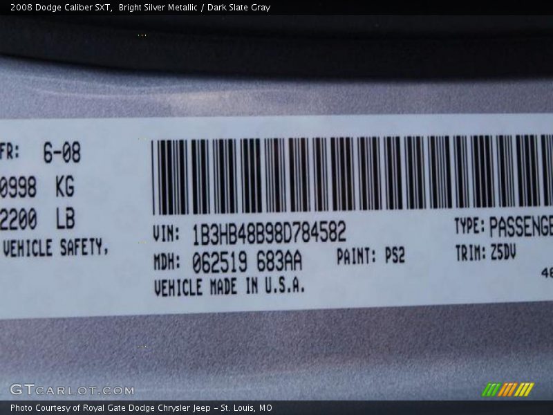 Bright Silver Metallic / Dark Slate Gray 2008 Dodge Caliber SXT