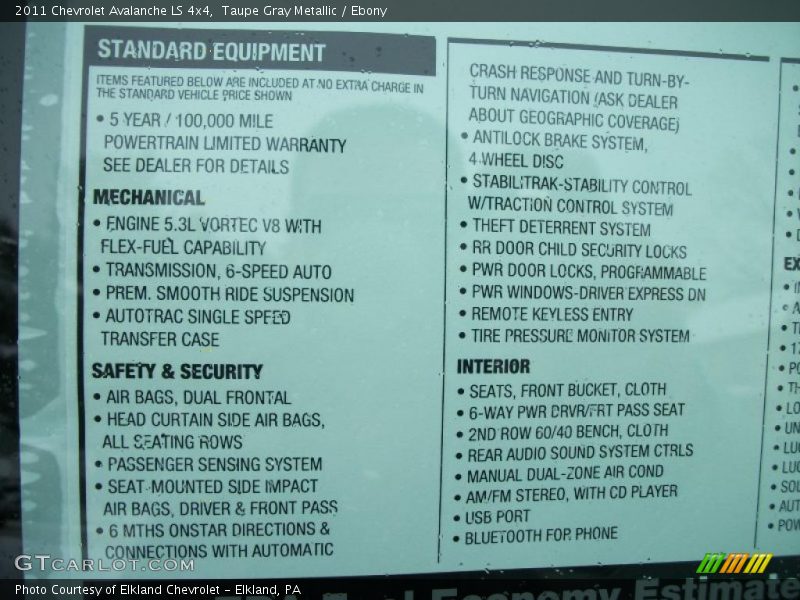  2011 Avalanche LS 4x4 Window Sticker