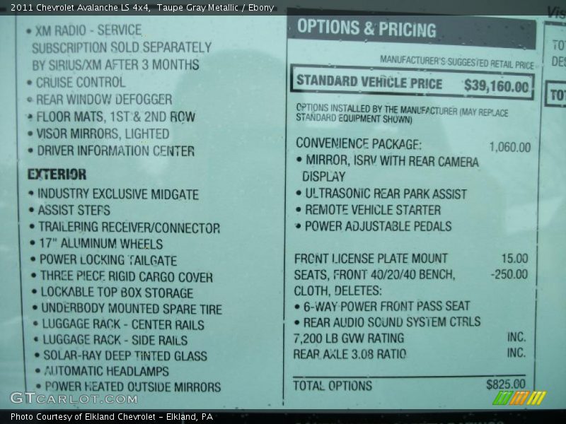  2011 Avalanche LS 4x4 Window Sticker