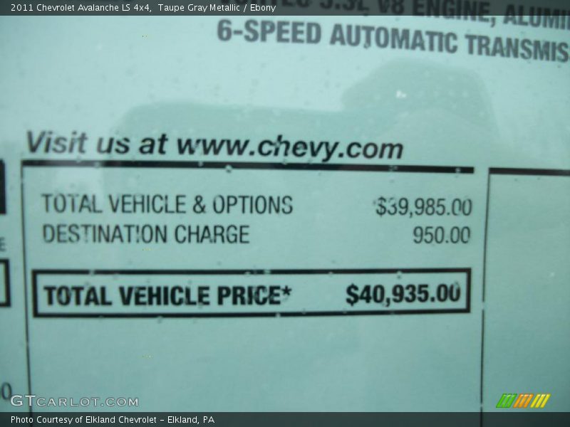  2011 Avalanche LS 4x4 Window Sticker