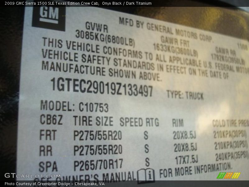 Onyx Black / Dark Titanium 2009 GMC Sierra 1500 SLE Texas Edition Crew Cab