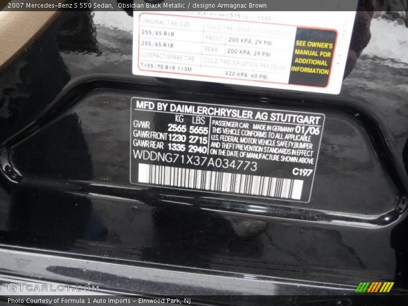 Obsidian Black Metallic / designo Armagnac Brown 2007 Mercedes-Benz S 550 Sedan