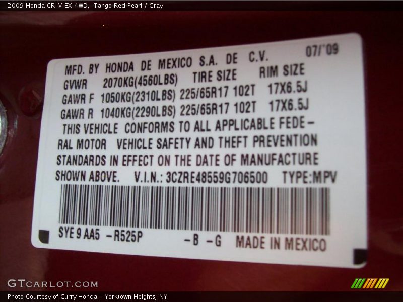 Tango Red Pearl / Gray 2009 Honda CR-V EX 4WD
