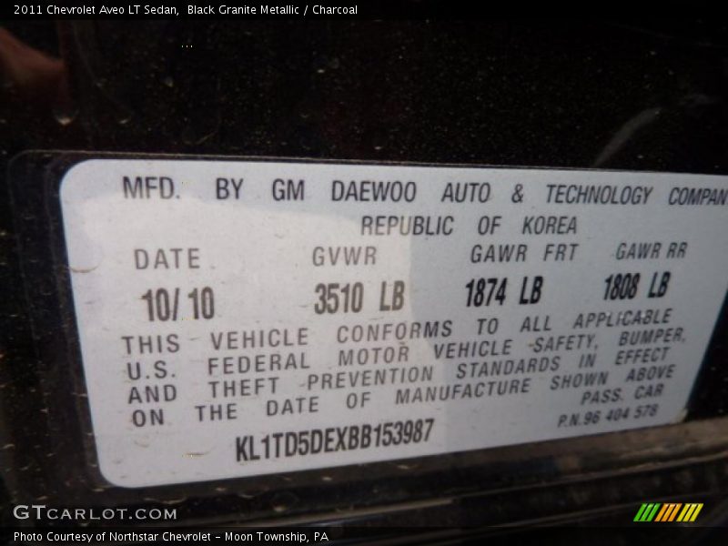 Black Granite Metallic / Charcoal 2011 Chevrolet Aveo LT Sedan