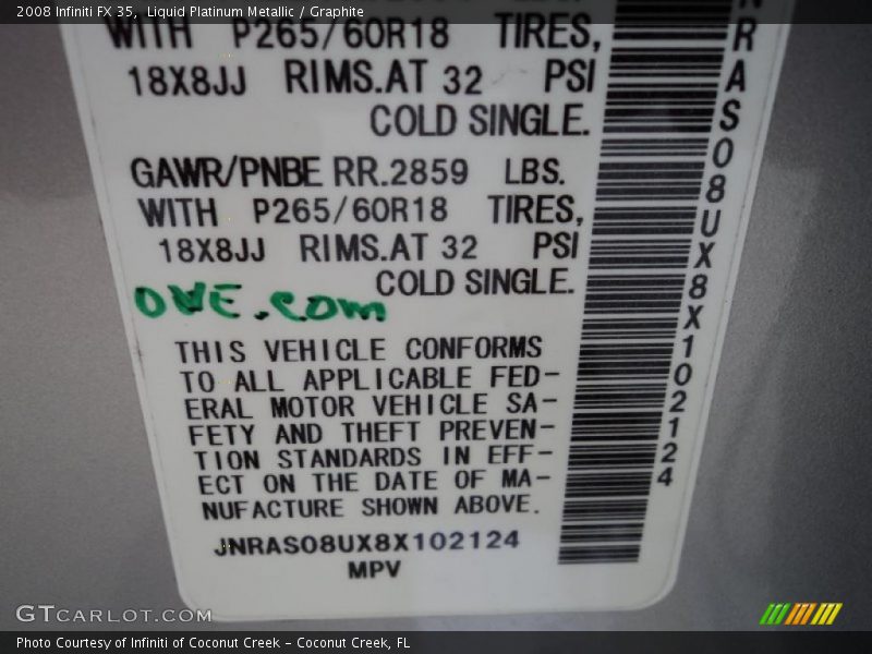 Liquid Platinum Metallic / Graphite 2008 Infiniti FX 35