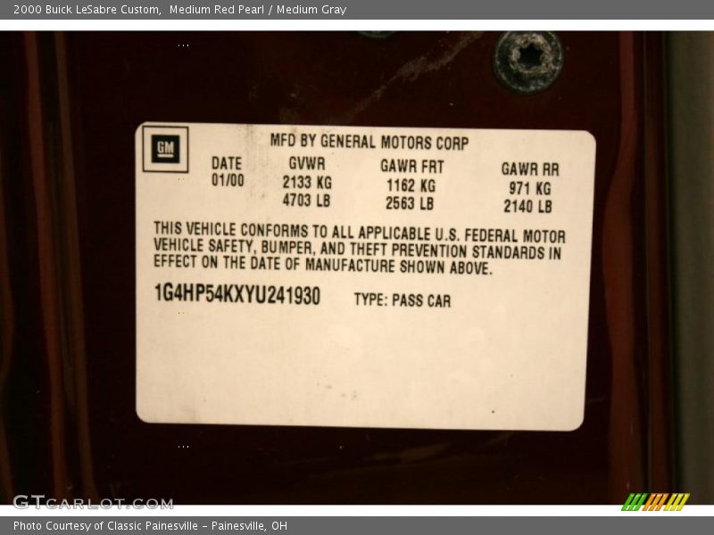 Medium Red Pearl / Medium Gray 2000 Buick LeSabre Custom
