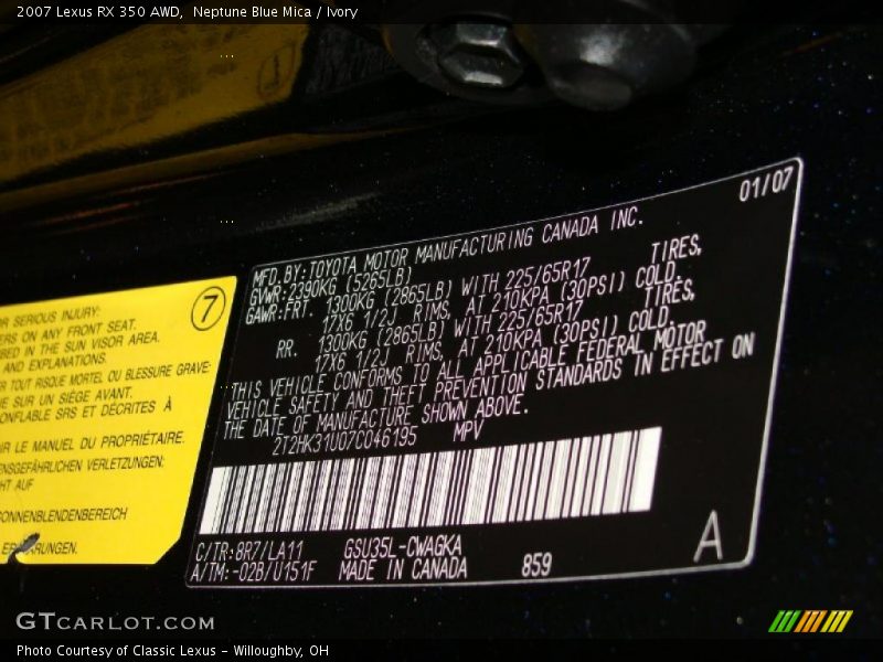 Neptune Blue Mica / Ivory 2007 Lexus RX 350 AWD