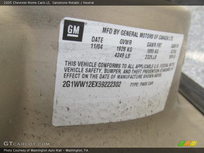 Sandstone Metallic / Neutral 2005 Chevrolet Monte Carlo LS