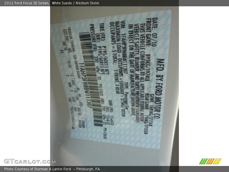 White Suede / Medium Stone 2011 Ford Focus SE Sedan