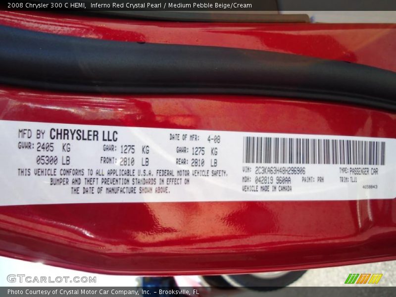 Inferno Red Crystal Pearl / Medium Pebble Beige/Cream 2008 Chrysler 300 C HEMI