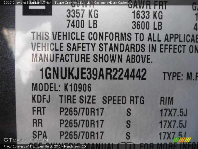 Taupe Gray Metallic / Light Cashmere/Dark Cashmere 2010 Chevrolet Suburban LT 4x4