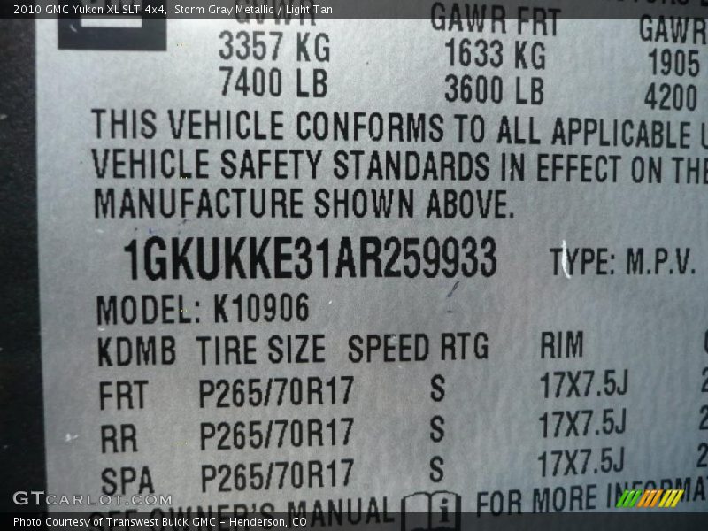 Storm Gray Metallic / Light Tan 2010 GMC Yukon XL SLT 4x4
