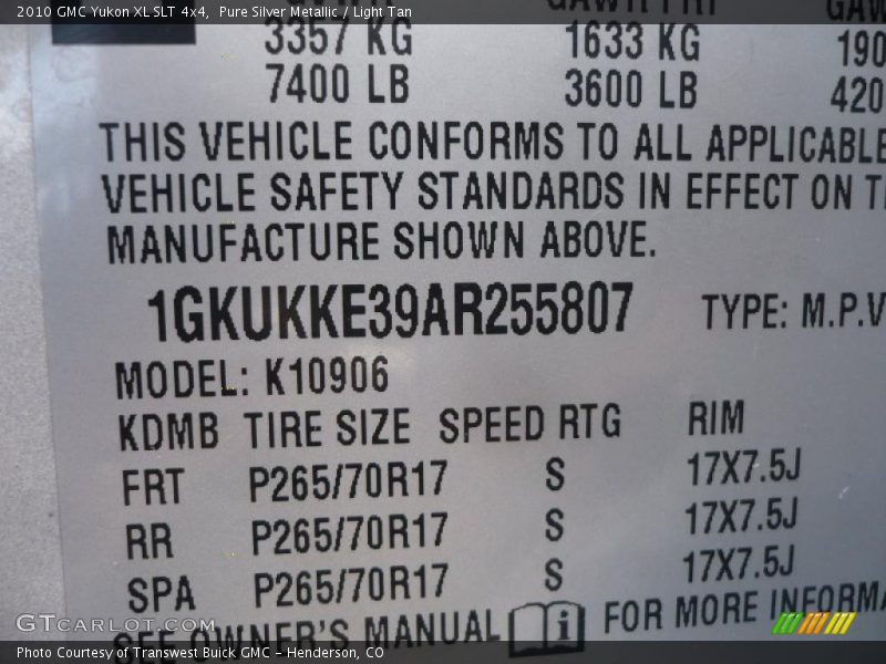 Pure Silver Metallic / Light Tan 2010 GMC Yukon XL SLT 4x4