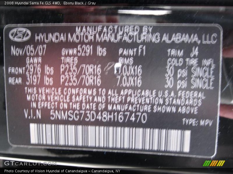 Ebony Black / Gray 2008 Hyundai Santa Fe GLS 4WD