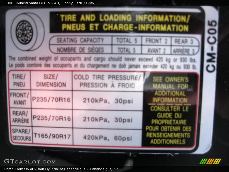 Ebony Black / Gray 2008 Hyundai Santa Fe GLS 4WD