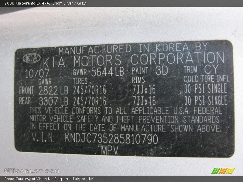 Bright Silver / Gray 2008 Kia Sorento LX 4x4