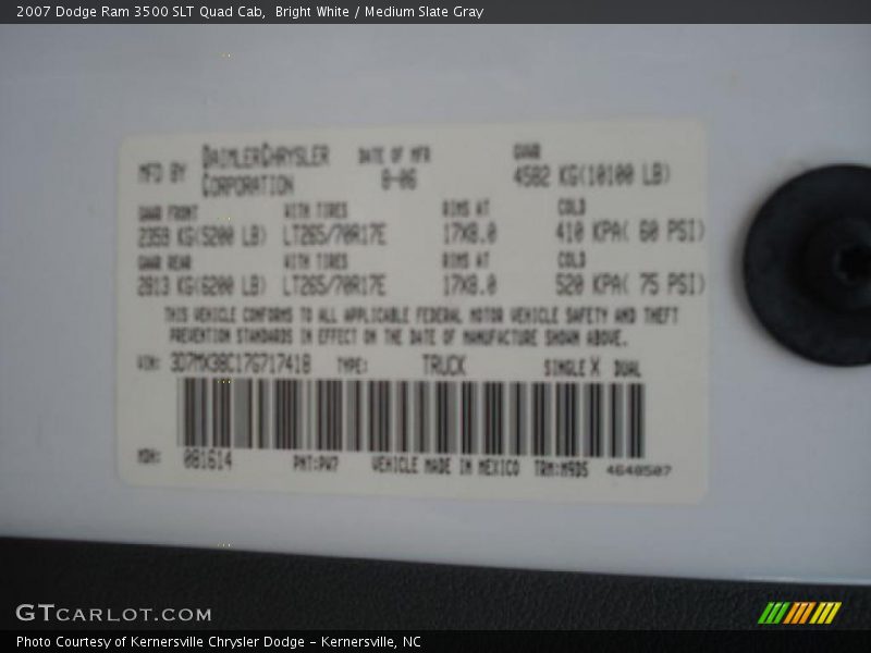 Bright White / Medium Slate Gray 2007 Dodge Ram 3500 SLT Quad Cab