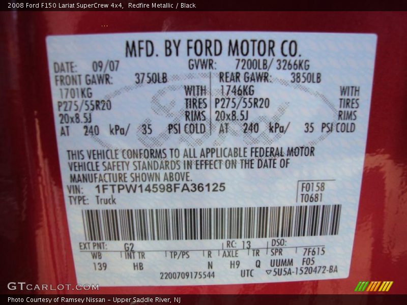 Redfire Metallic / Black 2008 Ford F150 Lariat SuperCrew 4x4