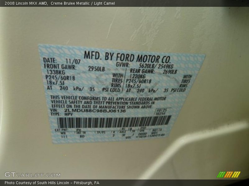 Creme Brulee Metallic / Light Camel 2008 Lincoln MKX AWD