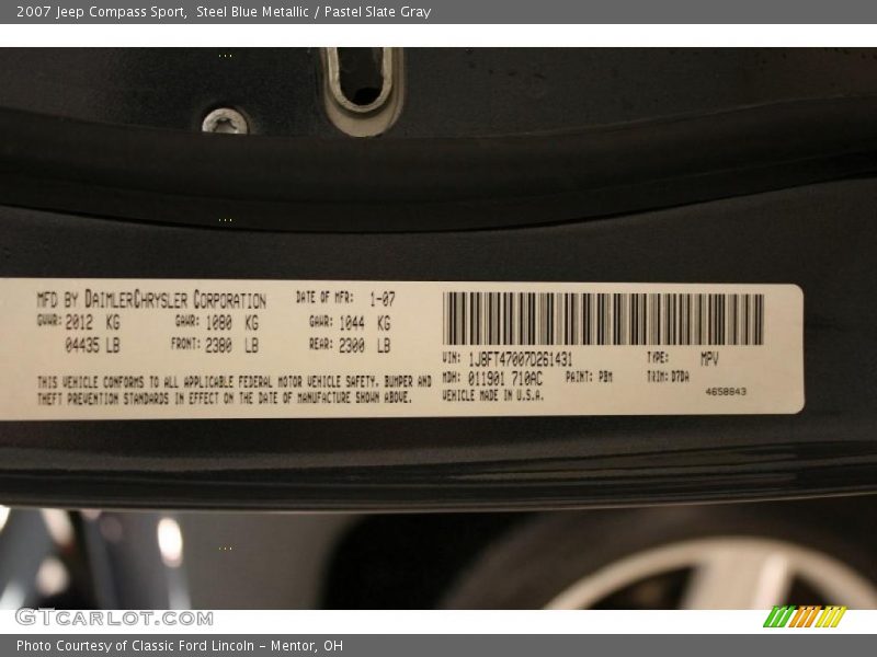 Steel Blue Metallic / Pastel Slate Gray 2007 Jeep Compass Sport