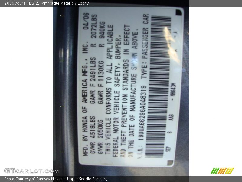 Anthracite Metallic / Ebony 2006 Acura TL 3.2