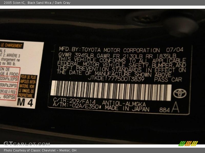 Black Sand Mica / Dark Gray 2005 Scion tC