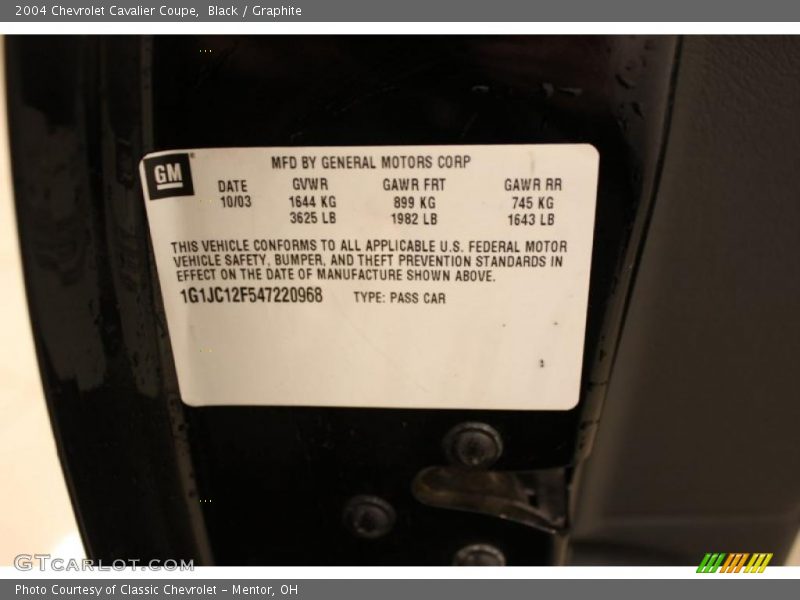 Black / Graphite 2004 Chevrolet Cavalier Coupe