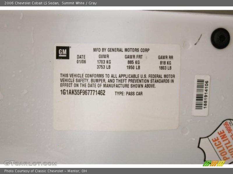 Summit White / Gray 2006 Chevrolet Cobalt LS Sedan
