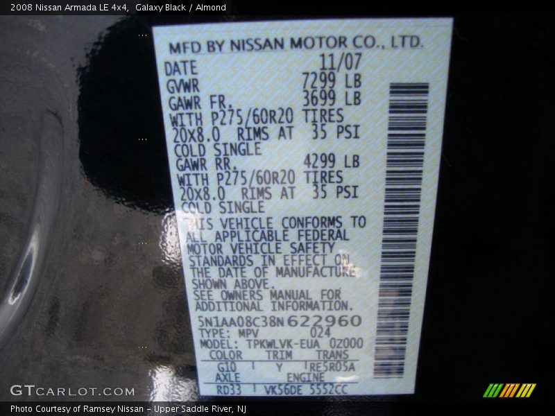 2008 Armada LE 4x4 Galaxy Black Color Code G10