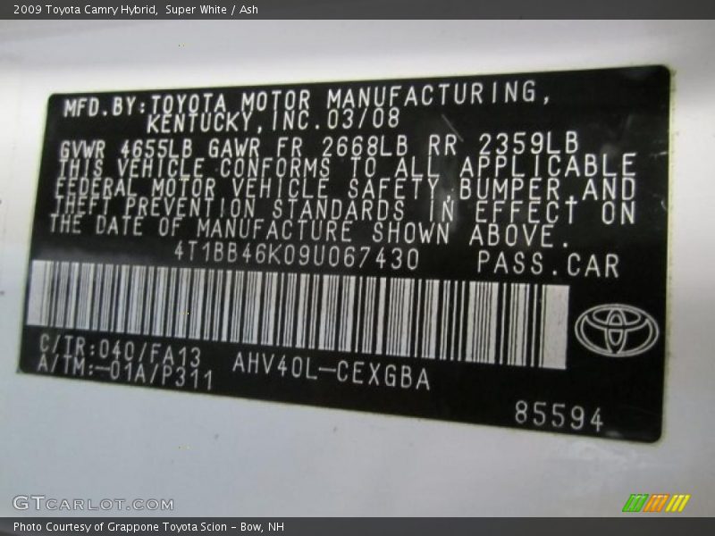 Super White / Ash 2009 Toyota Camry Hybrid