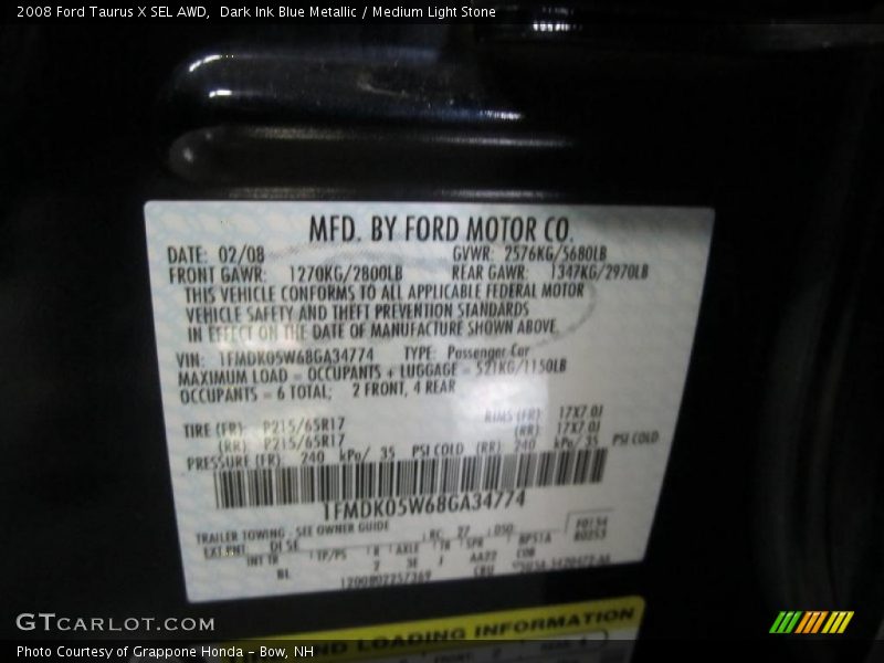 Dark Ink Blue Metallic / Medium Light Stone 2008 Ford Taurus X SEL AWD