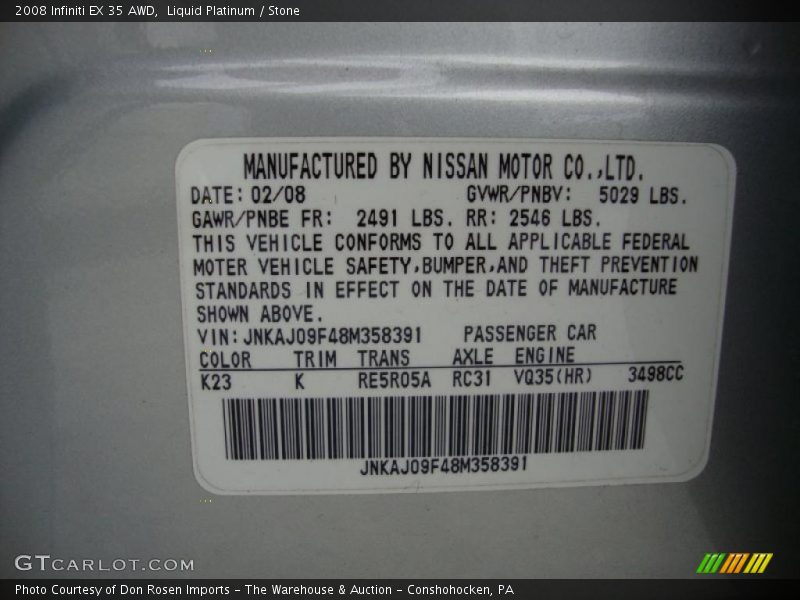 Liquid Platinum / Stone 2008 Infiniti EX 35 AWD