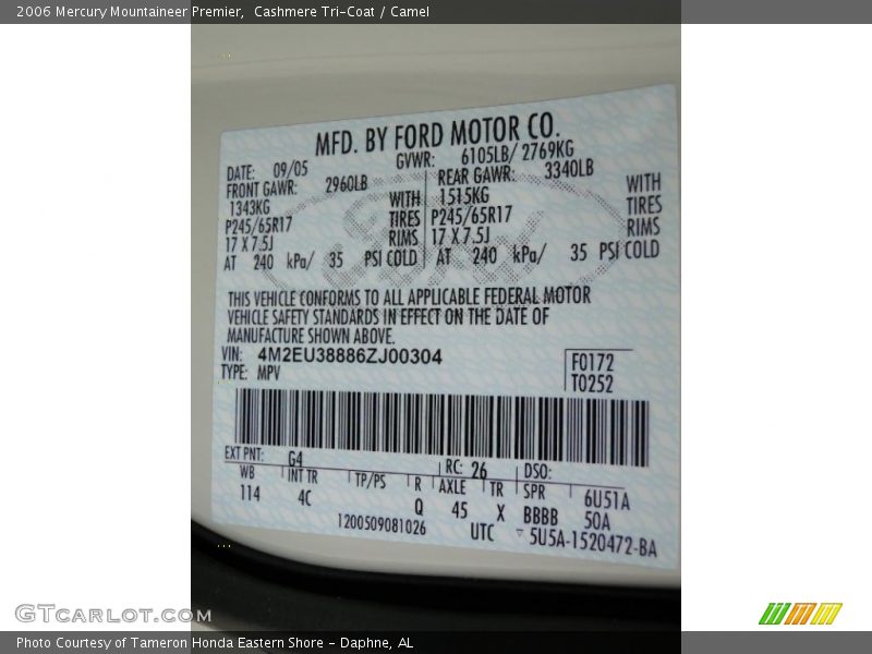 2006 Mountaineer Premier Cashmere Tri-Coat Color Code G4