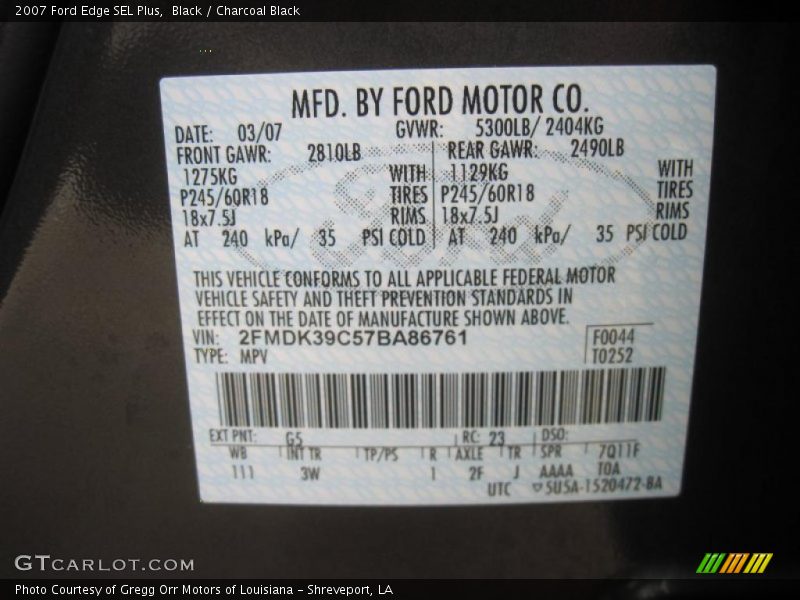 Black / Charcoal Black 2007 Ford Edge SEL Plus